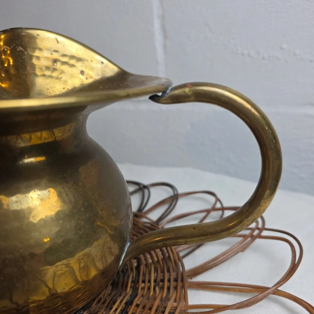 Vintage Hammered Brass Pitcher Decorative Gold Vase Flared Spout Rustic Decor